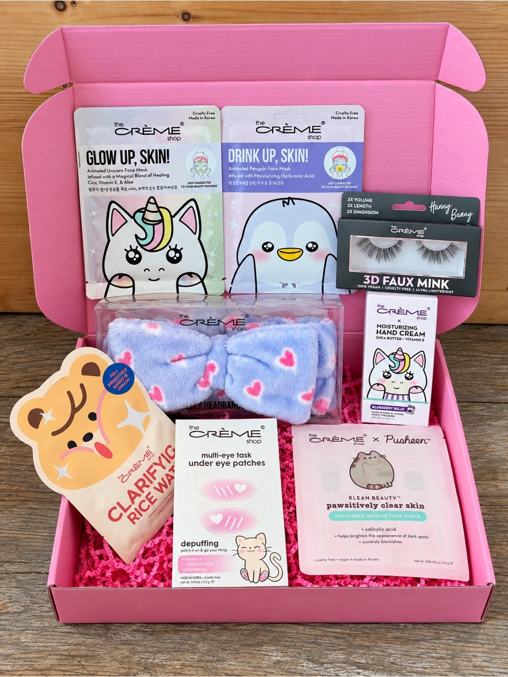 The Crème Shop 8-Piece Self-Care Gift Box | Masks, Headband & Lashes